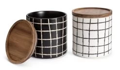 Habitat Grid Pack Of 2 Ceramic Canister - Black And White -Best Kitchen Products 1975402 R Z002A