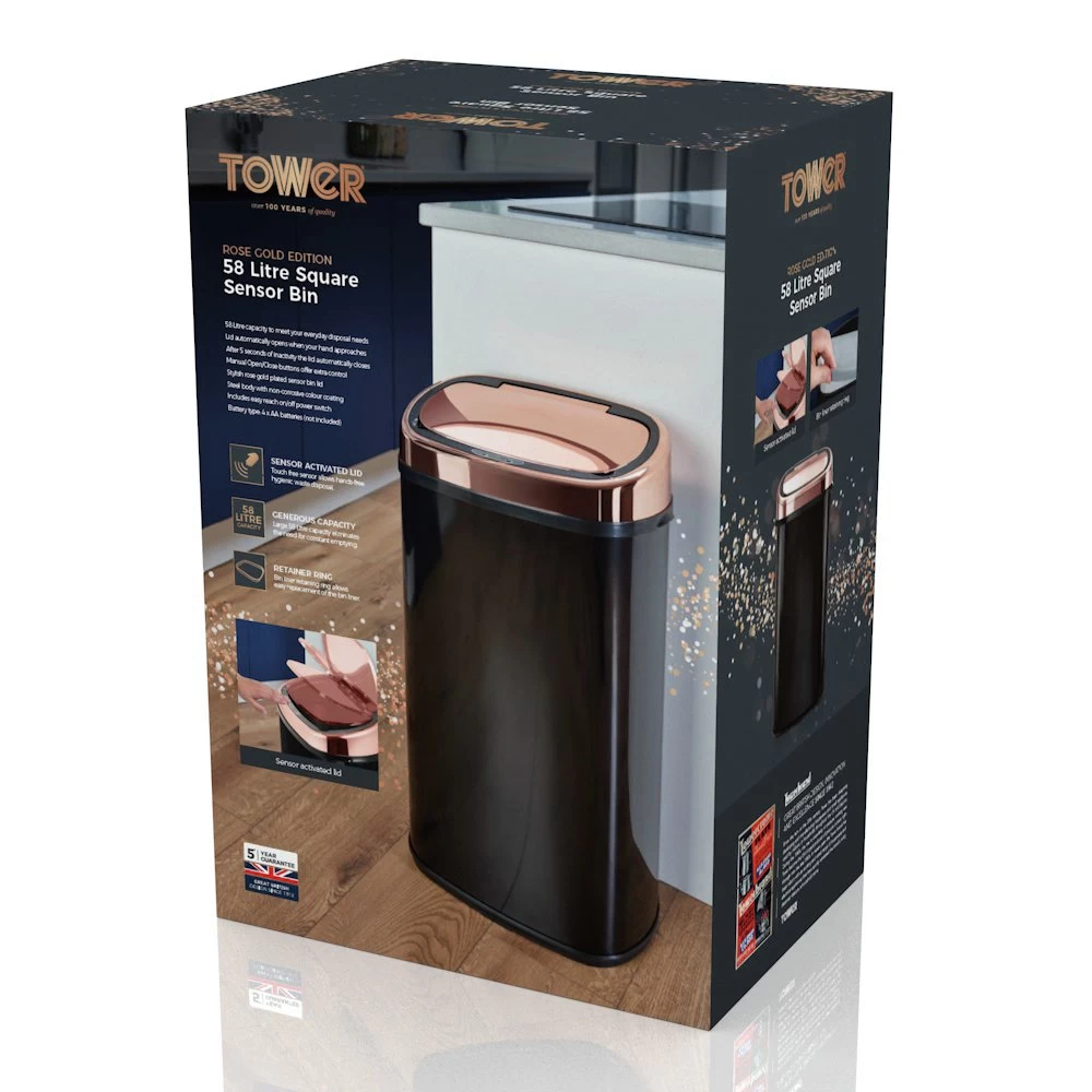 Tower 58L Sensor Bin - Rose Gold & Black 7 Tower 58L Sensor Bin - Rose Gold & Black - Image 5