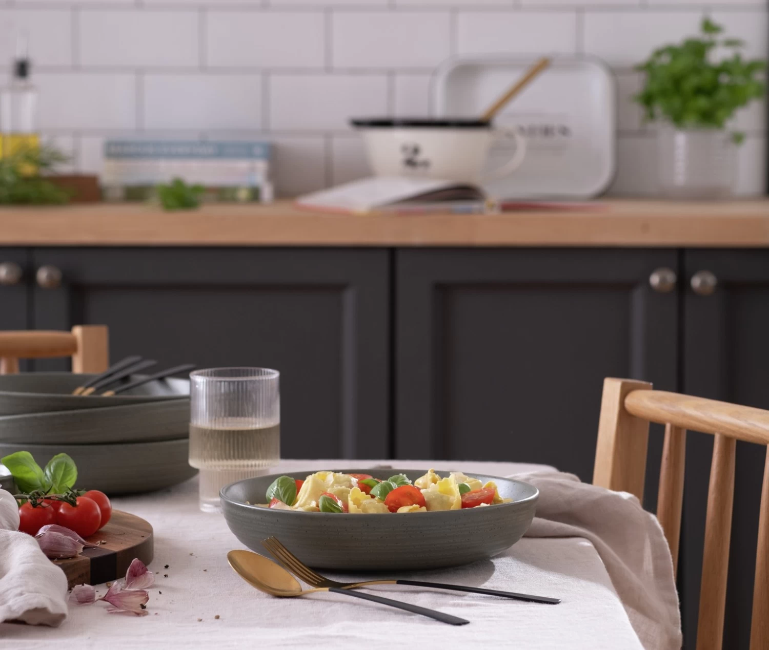 Habitat Textured Ripple 4 Piece Stoneware Pasta Bowls - Sage 4 Habitat Textured Ripple 4 Piece Stoneware Pasta Bowls - Sage - Image 2