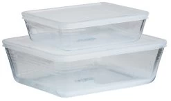 Pyrex Set Of 2 Glass Roasters With Plastic Storage Lids