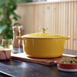 Habitat Global 5.3 Litre Cast Iron Casserole Dish - Yellow -Best Kitchen Products 6609625 R Z002C
