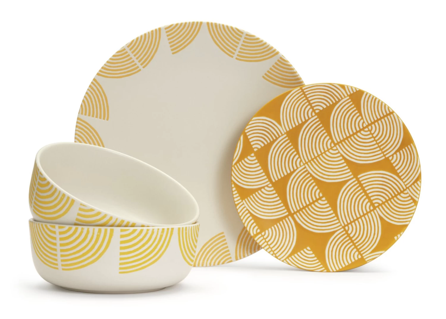 Habitat Block Print 12 Piece Stoneware Dinner Set - Yellow 3 Habitat Block Print 12 Piece Stoneware Dinner Set - Yellow