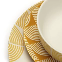 Habitat Block Print 12 Piece Stoneware Dinner Set - Yellow 12 Habitat Block Print 12 Piece Stoneware Dinner Set - Yellow -Best Kitchen Products 7040575 R Z005A