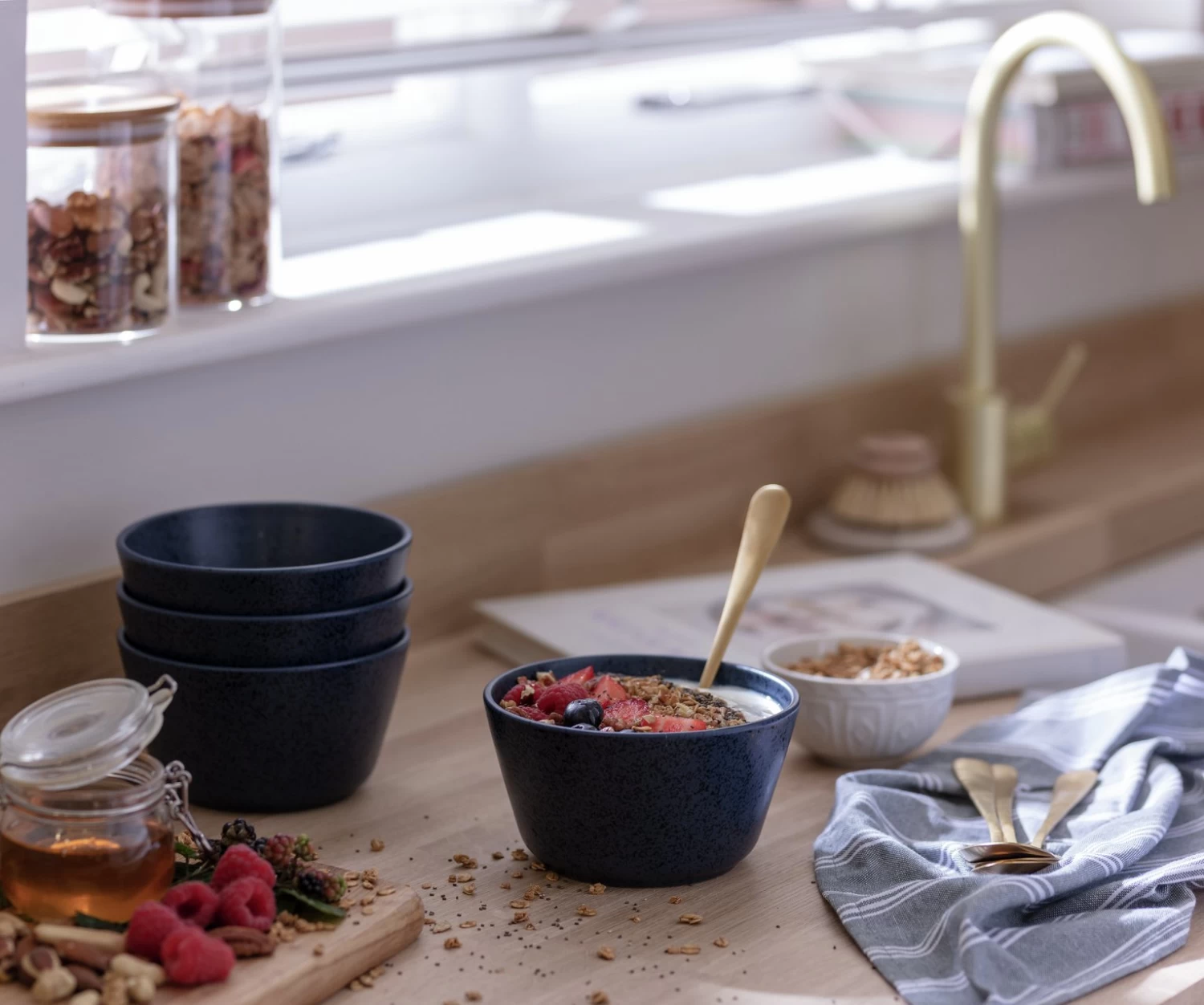 Habitat Addison Set Of 4 Stoneware Cereal Bowl - Blue 4 Habitat Addison Set Of 4 Stoneware Cereal Bowl - Blue - Image 2